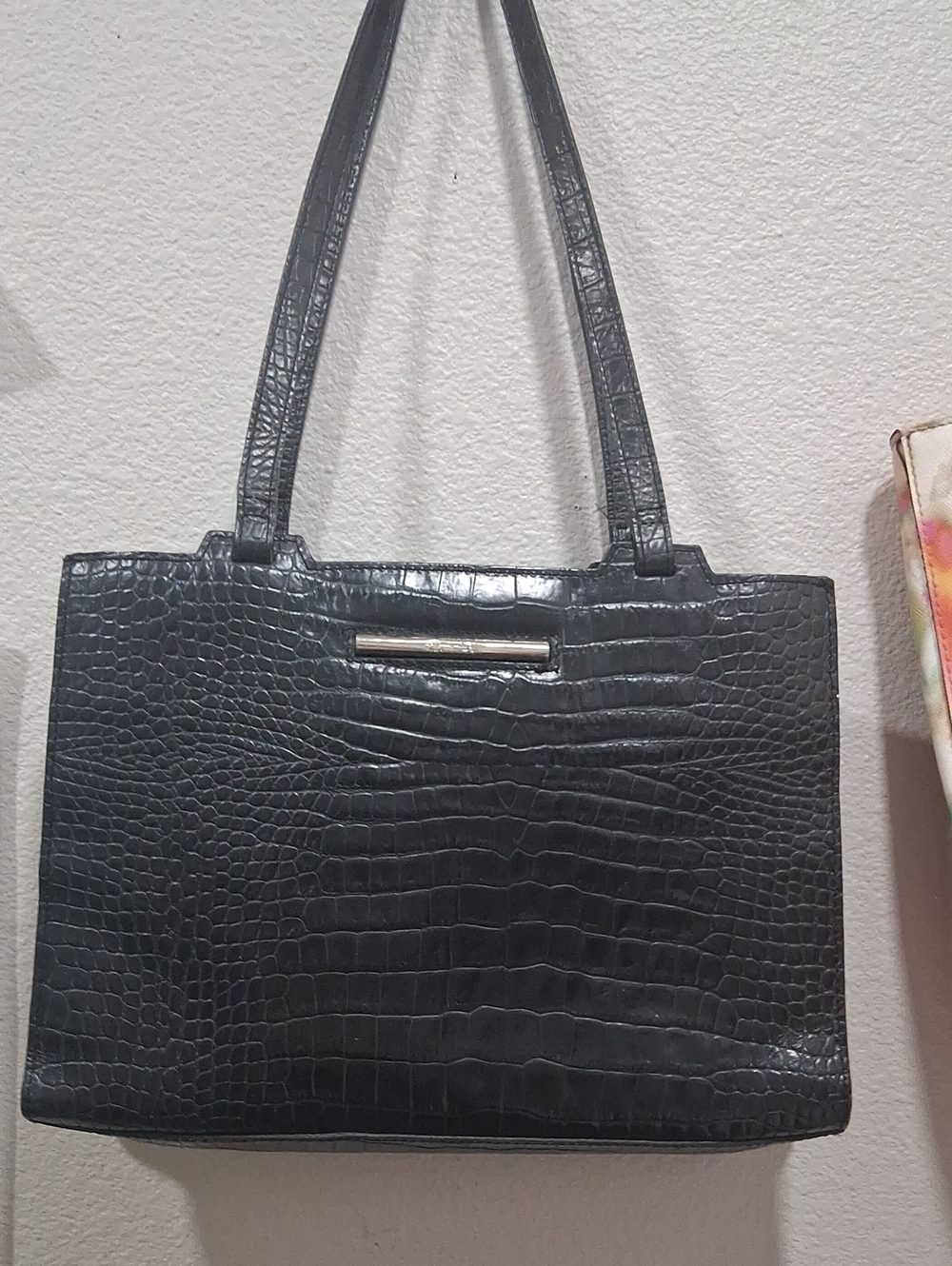 Cole Haan Black Croc-Embossed Shoulder Bag